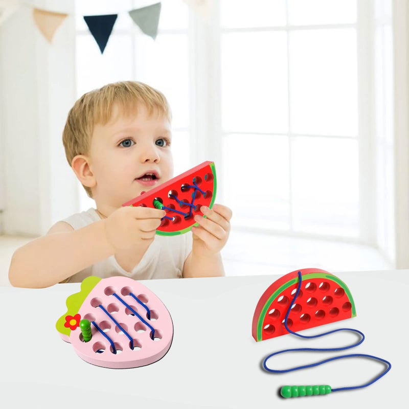 NAODONGLI Wooden Lacing Toys for Toddlers, Baby Toys Strawberry Threading Toys Learning Fine Motor Skills,Montessori Sensory Educational Toys Wooden Block Puzzle Travel Toys for 1 2 3 Years Old Baby Boys Girls - Image 4