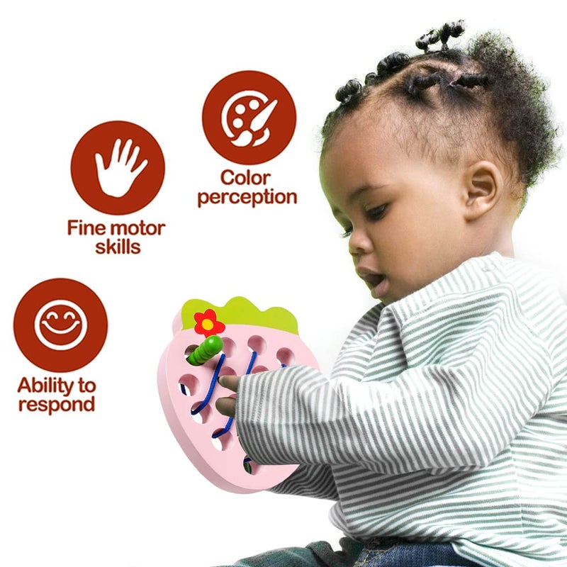 NAODONGLI Wooden Lacing Toys for Toddlers, Baby Toys Strawberry Threading Toys Learning Fine Motor Skills,Montessori Sensory Educational Toys Wooden Block Puzzle Travel Toys for 1 2 3 Years Old Baby Boys Girls - Image 5
