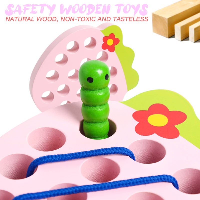 NAODONGLI Wooden Lacing Toys for Toddlers, Baby Toys Strawberry Threading Toys Learning Fine Motor Skills,Montessori Sensory Educational Toys Wooden Block Puzzle Travel Toys for 1 2 3 Years Old Baby Boys Girls - Image 3