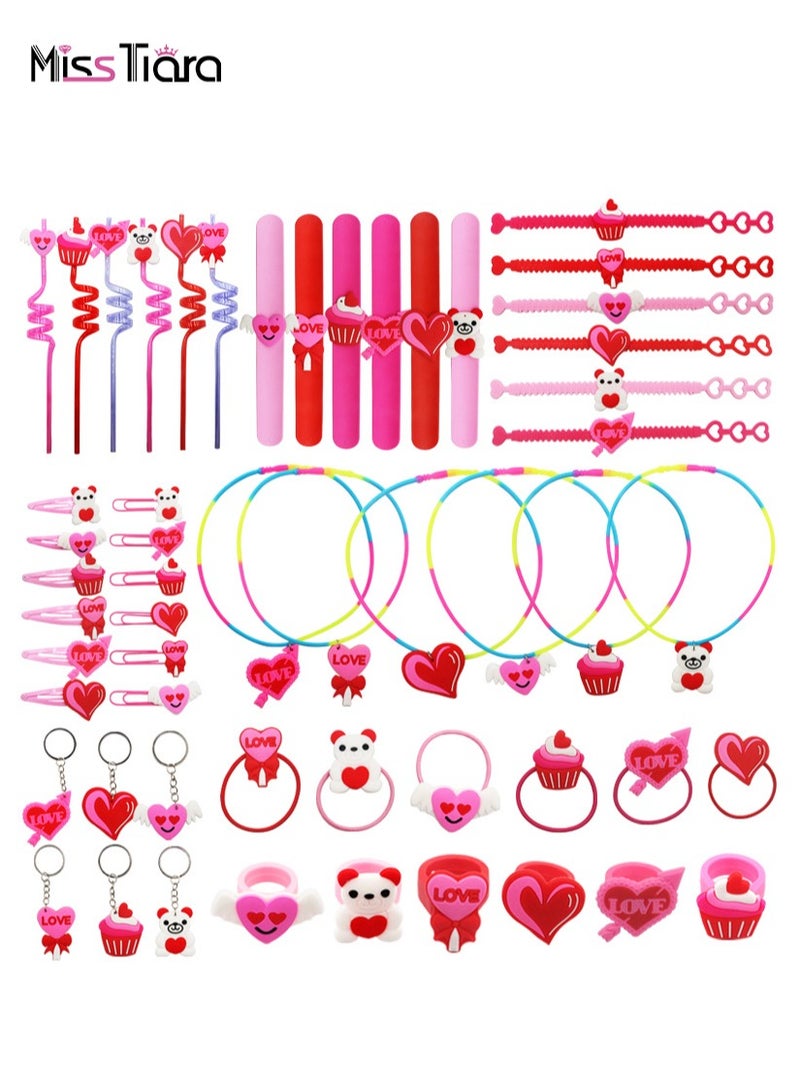 MissTiara مجموعة هدايا جديدة للحفلات على شكل قلب الحب، مشابك وسلاسل مفاتيح على شكل حلقة ربطات شعر، هدية مثالية، مجموعة هدايا مبتكرة جدًا للحفلات - Image 1