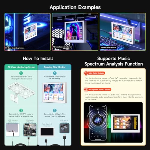 Waveshare ويفشير 5 بوصة شاشة USB، شاشة ثانوية لحاسوب مكتبي/حالة حاسوب، شاشة RGB محيطية، لوحة IPS، دقة 800×480، مع وظيفة تحليل طيف الموسيقى، واجهة Type-C، حالة معدنية CNC، فضي - Image 5