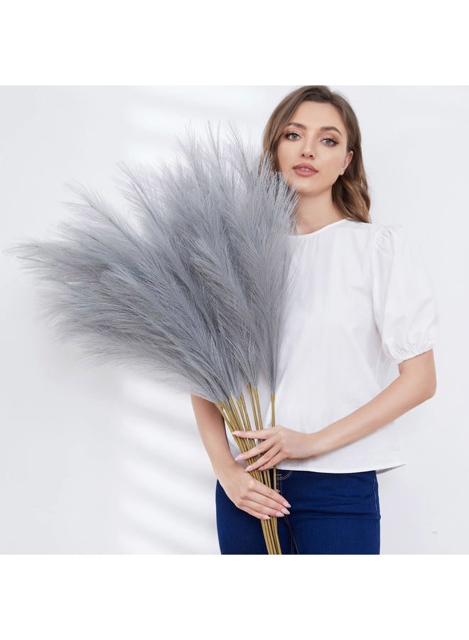 Qubitful Faux Pampas Grass, Set of 9 Stems 37'' Tall Fluffy Fake Pompas Floral, Large Artificial Pompous Branches for Floor Vase Fillers, Pompas Decorativas, Boho Farmhouse Wedding Home Decor(Grey) - Image 1