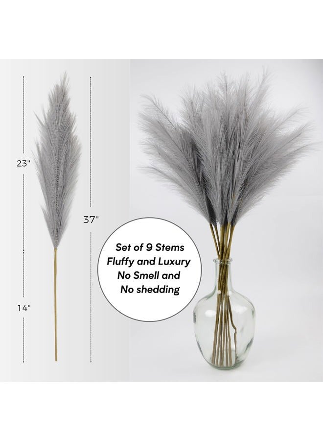 Qubitful Faux Pampas Grass, Set of 9 Stems 37'' Tall Fluffy Fake Pompas Floral, Large Artificial Pompous Branches for Floor Vase Fillers, Pompas Decorativas, Boho Farmhouse Wedding Home Decor(Grey) - Image 4