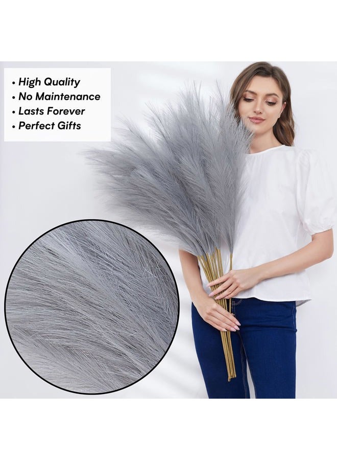 Qubitful Faux Pampas Grass, Set of 9 Stems 37'' Tall Fluffy Fake Pompas Floral, Large Artificial Pompous Branches for Floor Vase Fillers, Pompas Decorativas, Boho Farmhouse Wedding Home Decor(Grey) - Image 5