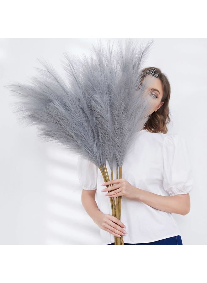 Qubitful Faux Pampas Grass, Set of 9 Stems 37'' Tall Fluffy Fake Pompas Floral, Large Artificial Pompous Branches for Floor Vase Fillers, Pompas Decorativas, Boho Farmhouse Wedding Home Decor(Grey) - Image 2