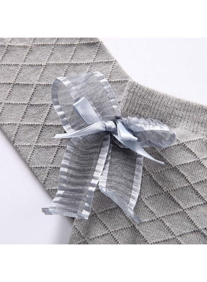 ديوتي 4 أزواج من الجوارب الطويلة حتى الركبة للفتيات مع كشكشة من الدانتيل، جوارب شبكية قطنية على شكل فيونكة للأطفال (من سن 3 إلى 8 سنوات، 100-140 سم) - Image 3