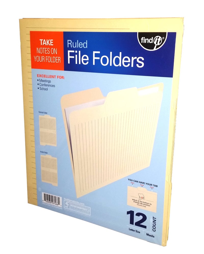 Find It File Folders - Pack of 12 Tabbed, Letter Size, Double-Sided, Ruled Filing Folders for Office, School, Note-Taking and Organization, Back to School Supplies for College Students - Manila - Image 2