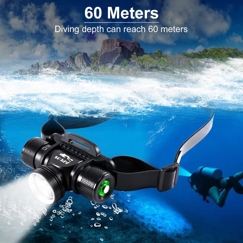 APLOS HP900 Diving Headlamp Rechargeable - 3000 Lumen Super Bright Scuba Dive Flashlight, Swimming Headlight IP68 Waterproof Professional Underwater Headlight 5 Modes for Snorkeling Caving - Image 5