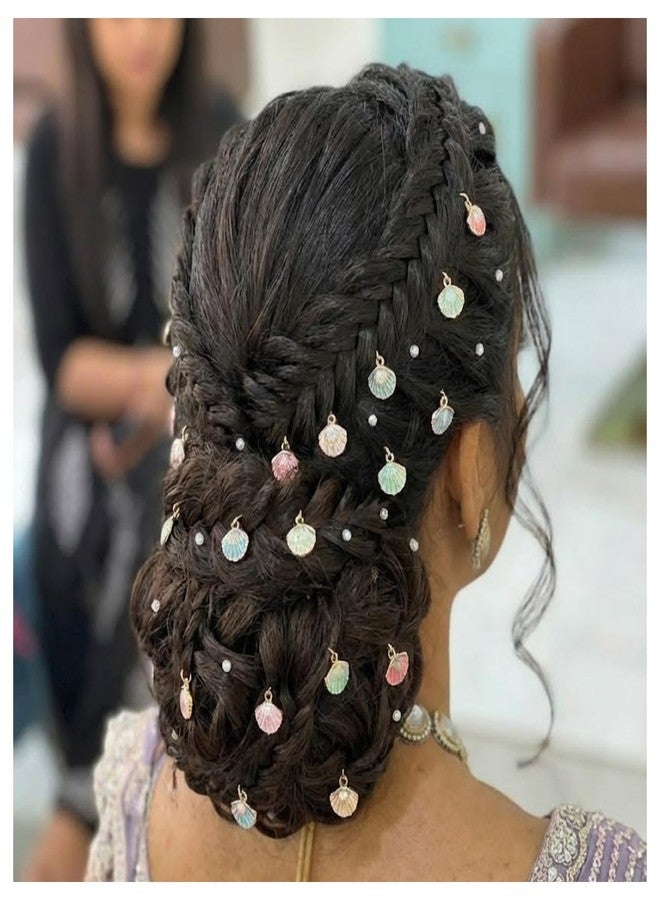 MILAPARK CRAFTS Multi-Color Pearl Shell Hair Charms with Gold-Plated Enamel Sea Shell Design, 17mm Decorative Hair Jewelry for Braids, Buns, Wedding Hairstyles, Includes 12 Free Black U-Pins - Image 4