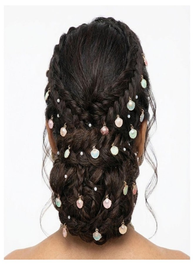 MILAPARK CRAFTS Multi-Color Pearl Shell Hair Charms with Gold-Plated Enamel Sea Shell Design, 17mm Decorative Hair Jewelry for Braids, Buns, Wedding Hairstyles, Includes 12 Free Black U-Pins - Image 5