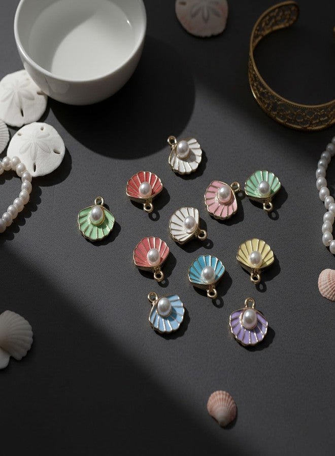 MILAPARK CRAFTS Multi-Color Pearl Shell Hair Charms with Gold-Plated Enamel Sea Shell Design, 17mm Decorative Hair Jewelry for Braids, Buns, Wedding Hairstyles, Includes 12 Free Black U-Pins - Image 1