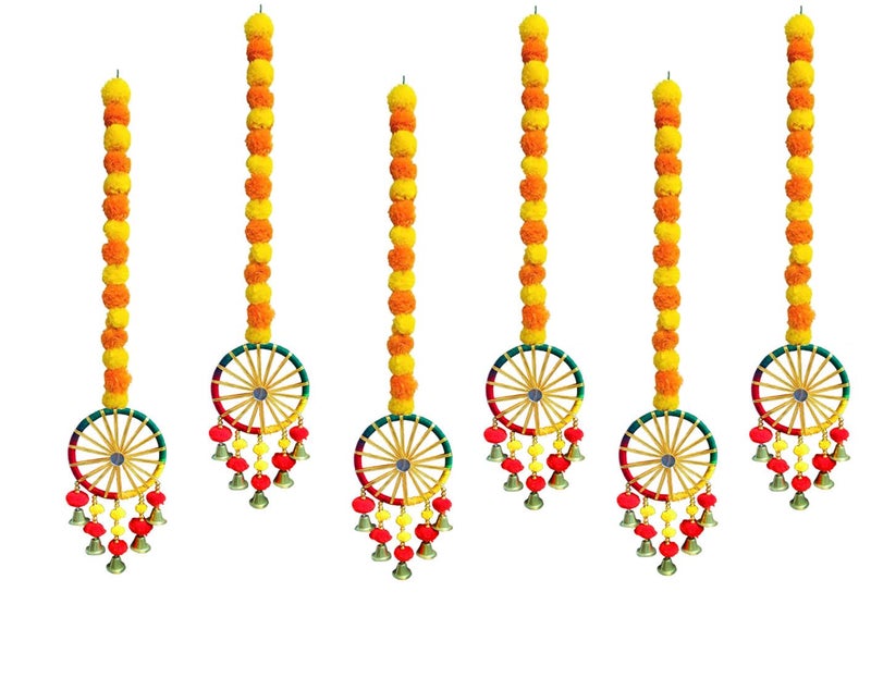 Tia Crafts Handmade Wall Door Hangings | Diwali Festive Decoration | Bedroom, Balcony, Living Room, Temple, Pooja Room Decoration | Garlands for Home (Marigold Charki Bells (Set of 6)) - Image 5