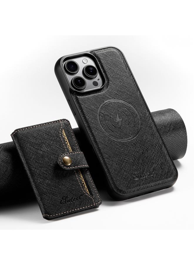 Suteni Case For iPhone 15 Pro Max H20 Cross-Grain MagSafe Horizontal Card Bag Back Phone Case - Image 1