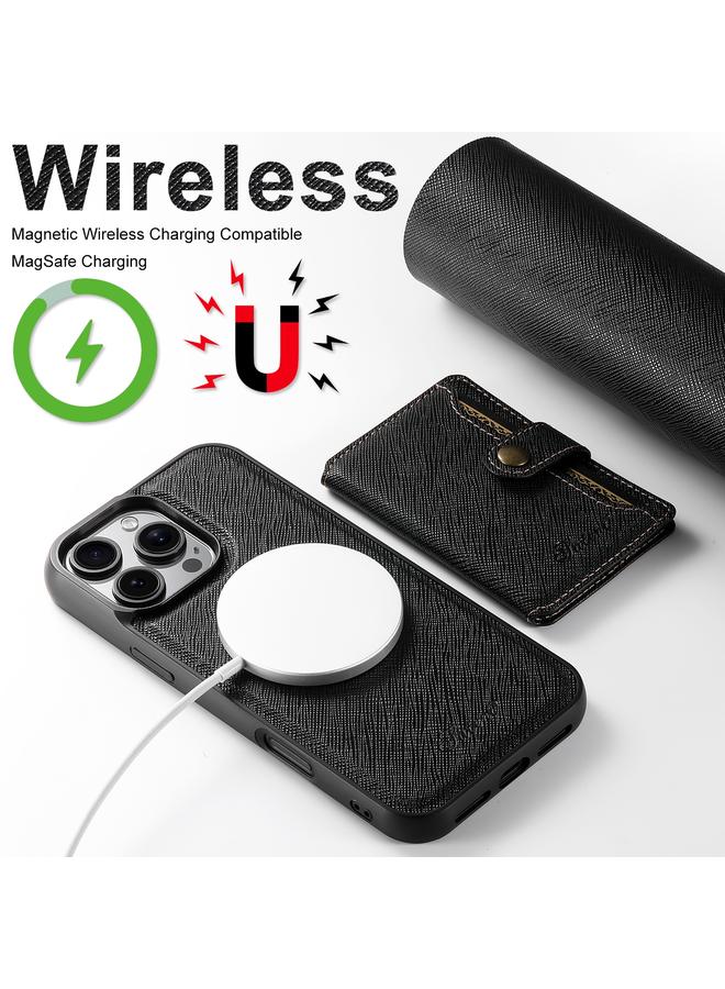 Suteni Case For iPhone 15 Pro Max H20 Cross-Grain MagSafe Horizontal Card Bag Back Phone Case - Image 5