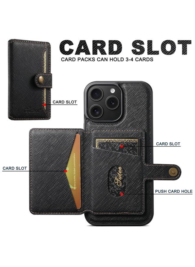 Suteni Case For iPhone 15 Pro Max H20 Cross-Grain MagSafe Horizontal Card Bag Back Phone Case - Image 4