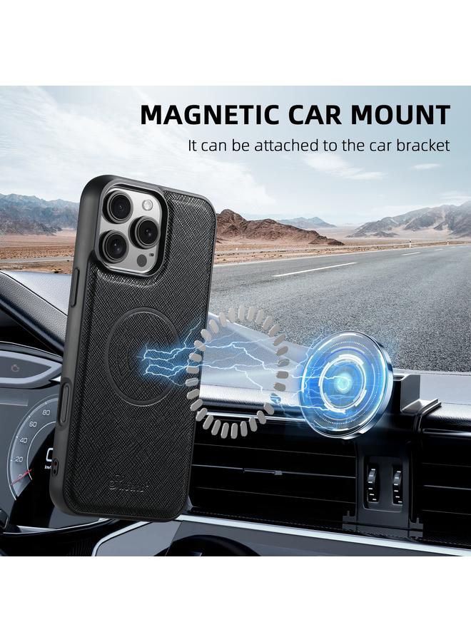 Suteni Case For iPhone 15 Pro Max H20 Cross-Grain MagSafe Horizontal Card Bag Back Phone Case - Image 2