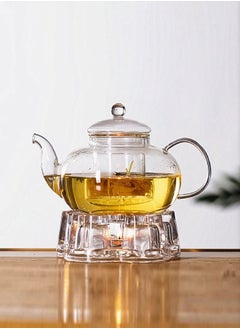XiuWoo Full Glass Kettle Teapot Set with Removable Infuser Strainer and Heart Shaped Candle Holder Warmer Heating  - Image 1