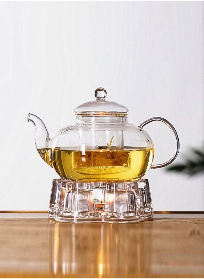XiuWoo Full Glass Kettle Teapot Set with Removable Infuser Strainer and Heart Shaped Candle Holder Warmer Heating  - Image 1