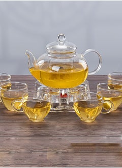 XiuWoo Full Glass Kettle Teapot Set with Removable Infuser Strainer and Heart Shaped Candle Holder Warmer Heating  - Image 5