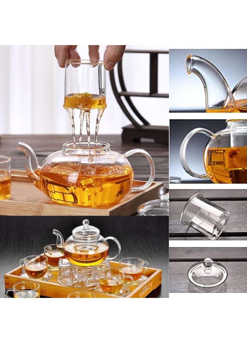 XiuWoo Full Glass Kettle Teapot Set with Removable Infuser Strainer and Heart Shaped Candle Holder Warmer Heating  - Image 2