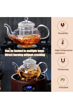 XiuWoo Full Glass Kettle Teapot Set with Removable Infuser Strainer and Heart Shaped Candle Holder Warmer Heating  - Image 3