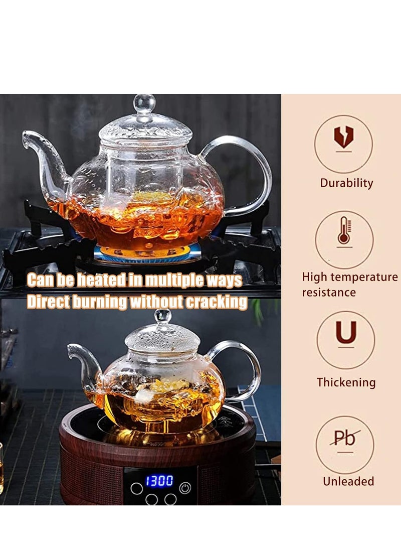 XiuWoo Full Glass Kettle Teapot Set with Removable Infuser Strainer and Heart Shaped Candle Holder Warmer Heating  - Image 3