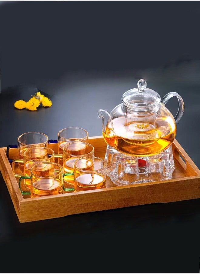XiuWoo Full Glass Kettle Teapot Set with Removable Infuser Strainer and Heart Shaped Candle Holder Warmer Heating  - Image 4