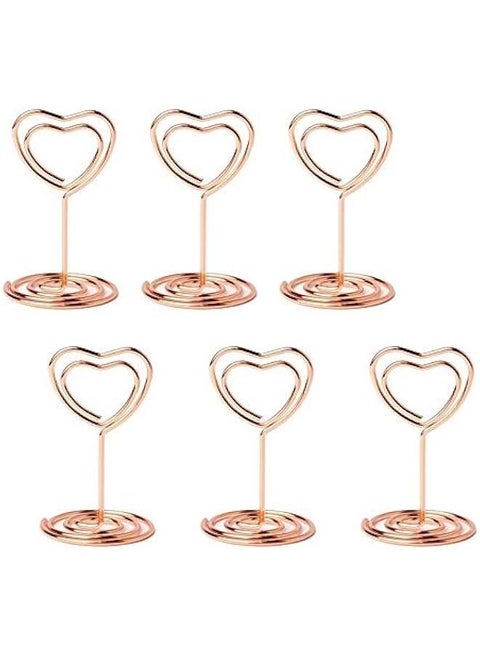20pcs Mini Place Card Holder, Table Number Holders, Table Card Holders, Table Number Stands, Wire Table Picture Photo Holder with Heart Shaped Menu Memo Clips for Wedding Favors (Rose Gold)