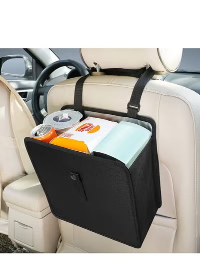 كيو صندوق مهملات السيارات، تعليق كيس مهملات السيارات، صندوق نفايات قابل للطي، المقعد الأمامي، المقعد الخلفي، جلد نباتي، قابل للطي (أسود) - Image 1