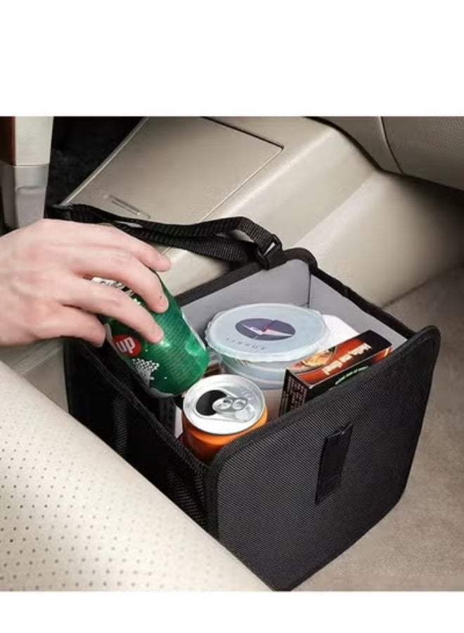 كيو صندوق مهملات السيارات، تعليق كيس مهملات السيارات، صندوق نفايات قابل للطي، المقعد الأمامي، المقعد الخلفي، جلد نباتي، قابل للطي (أسود) - Image 3