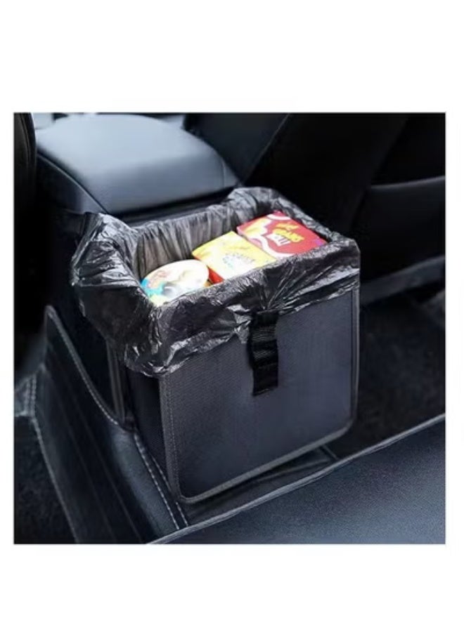 كيو صندوق مهملات السيارات، تعليق كيس مهملات السيارات، صندوق نفايات قابل للطي، المقعد الأمامي، المقعد الخلفي، جلد نباتي، قابل للطي (أسود) - Image 2