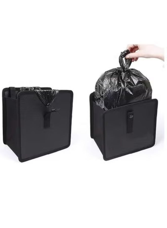 كيو صندوق مهملات السيارات، تعليق كيس مهملات السيارات، صندوق نفايات قابل للطي، المقعد الأمامي، المقعد الخلفي، جلد نباتي، قابل للطي (أسود) - Image 4