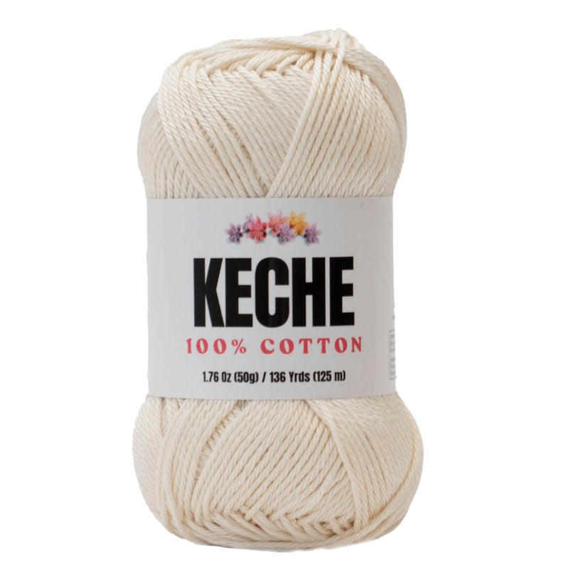 KECHE Cotton Yarn - 100% Cotton Yarn for Crocheting and Knitting, Mercerized Cotton Amigurumi Yarn Fine-Sport 2 1.76 oz (50g) / 136 Yrds (125 m) - Cream - Image 1