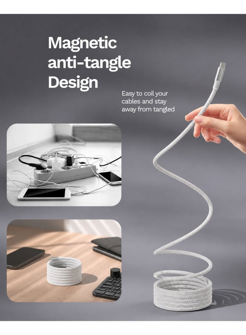 لووب كابل USB-C مغناطيسي من LOOP بقوة 240 واط، مضفر من النايلون وذو لف ذاتي، للشحن السريع لأجهزة MacBook وiPhone وSamsung (1M - أبيض) - Image 5