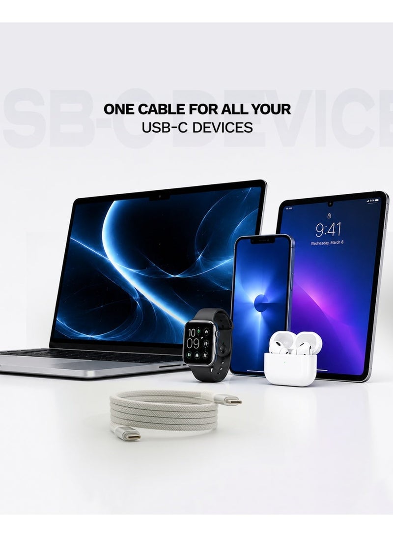 لووب كابل USB-C مغناطيسي من LOOP بقوة 240 واط، مضفر من النايلون وذو لف ذاتي، للشحن السريع لأجهزة MacBook وiPhone وSamsung (1M - أبيض) - Image 3