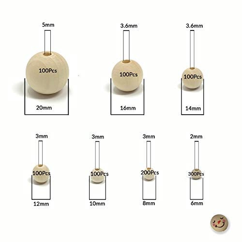 embellish 1000pcs Natural Wooden Beads, Round Wood Beads Unfinished Wooden Decorative Beads Loose Spacer Beads for Crafts Making 7 Sizes (20mm, 16mm, 14mm, 12mm,10mm, 8mm, 6mm) - Image 4