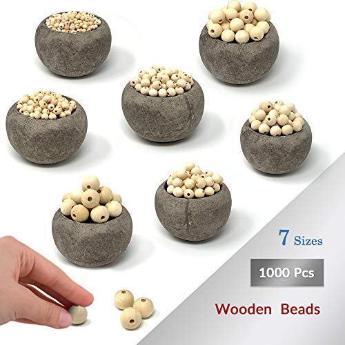 embellish 1000pcs Natural Wooden Beads, Round Wood Beads Unfinished Wooden Decorative Beads Loose Spacer Beads for Crafts Making 7 Sizes (20mm, 16mm, 14mm, 12mm,10mm, 8mm, 6mm) - Image 2