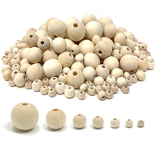 embellish 1000pcs Natural Wooden Beads, Round Wood Beads Unfinished Wooden Decorative Beads Loose Spacer Beads for Crafts Making 7 Sizes (20mm, 16mm, 14mm, 12mm,10mm, 8mm, 6mm) - Image 1