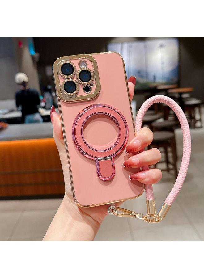 زبون جراب لهاتف iPhone 13 Pro Max جراب معدني مطلي بالكهرباء مع حامل هاتف على شكل عين ساحرة مع حبل - Image 1