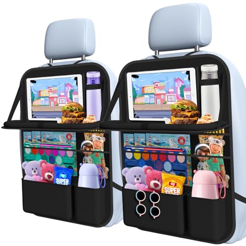 Oneyus Car Backseat Organizer with table Tray, 9 Storage Pockets Backseat Car Organizer with Tablet Holder, Back seat Organizer for Kids Road Trip Essentials Travel (1Pack) - Image 1
