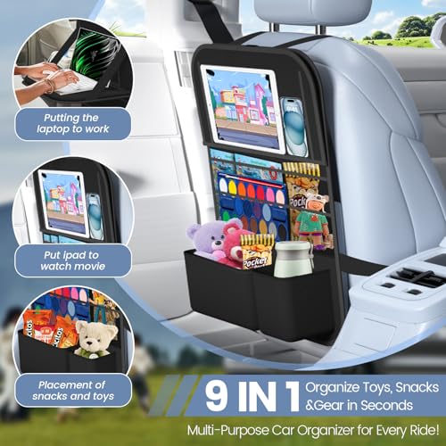 Oneyus Car Backseat Organizer with table Tray, 9 Storage Pockets Backseat Car Organizer with Tablet Holder, Back seat Organizer for Kids Road Trip Essentials Travel (1Pack) - Image 4
