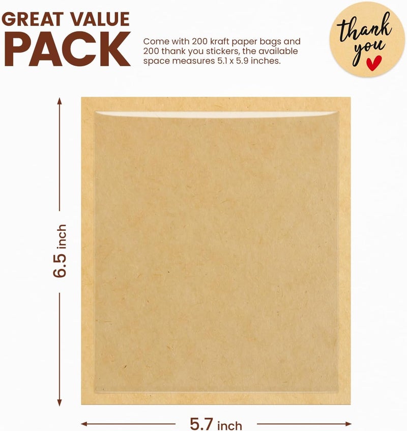 Foranda 200 Pack Cookie Packaging Bags with Seal, 5.7x6.5 Inch Paper Bakery Bags with Window, Heat Sealable & Grease Resistant To Go Bake Sale Sleeves for Treat, Donut, Cake Slice, Scone, Brownie - Image 2
