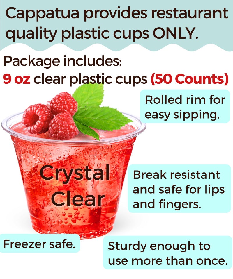 Cappatua 9 oz Clear Plastic Cups  50 Pack 9oz Plastic Cocktail Party Cups  Disposable Wine Glasses Small Drinking Cups for Wedding  Punch Cup  Reusable Food Safe - Image 2