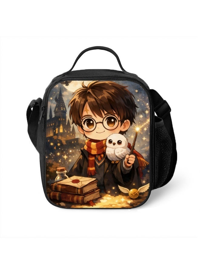 Harry Potter Print Lunch Bag Adjustable Shoulder Strap Handheld & Crossbody Thermal Tote for School Picnic Daily Use - Image 1