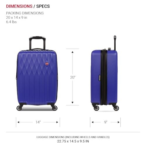 SWISSGEAR حقائب سفر سويس جير 8018 الصلبة القابلة للتوسيع مع عجلات دوارة، أزرق بنفسجي، حقيبة يد 20 بوصة - Image 5