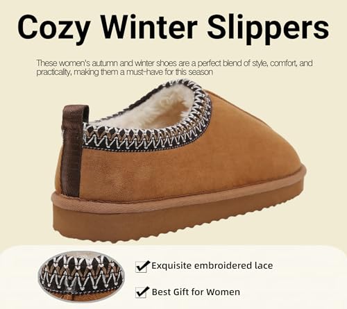 SMajong Women's Fuzzy Slippers Cozy Memory Foam House Shoes Winter Warm Loafer Slippers Indoor,Brown 7 US - Image 5