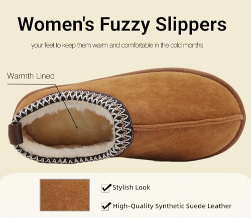 SMajong Women's Fuzzy Slippers Cozy Memory Foam House Shoes Winter Warm Loafer Slippers Indoor,Brown 7 US - Image 3