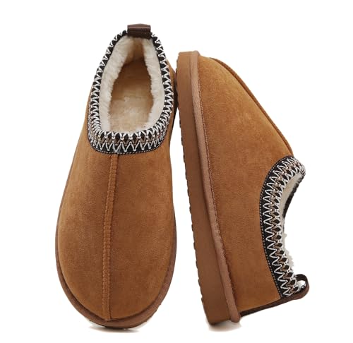 SMajong Women's Fuzzy Slippers Cozy Memory Foam House Shoes Winter Warm Loafer Slippers Indoor,Brown 7 US - Image 1