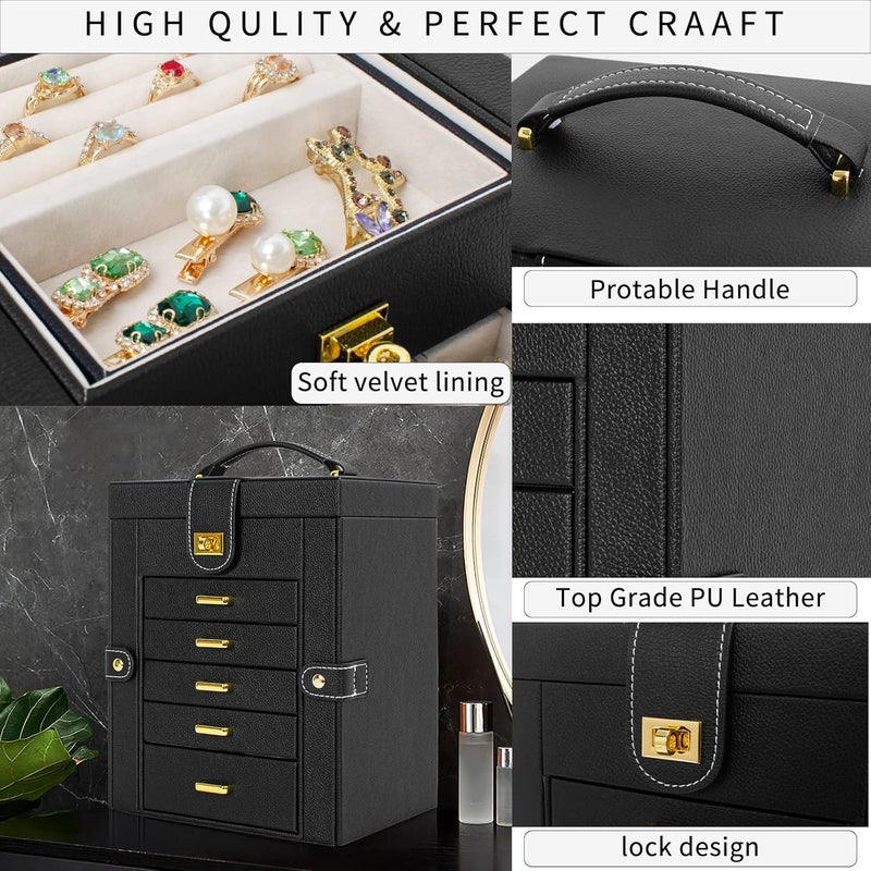AKOZLIN Jewelry Box Organizer - Functional Leather Jewelry Storage Case with Mirror for Women and Girls - Image 3