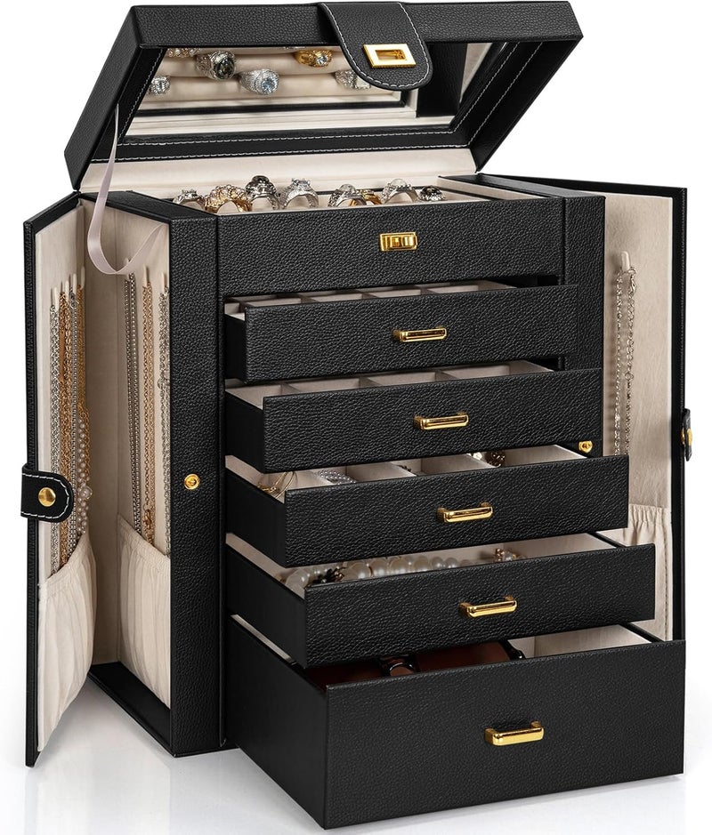 AKOZLIN Jewelry Box Organizer - Functional Leather Jewelry Storage Case with Mirror for Women and Girls - Image 1